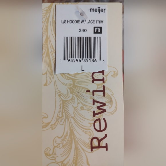 REWIND Women's Long Sleeve Top Accented with Lace Hoodie Size L Rayon Polyester - Picture 7 of 9